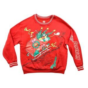 The Grinch Womens Crewneck Sweatshirt XL Red Christmas Holiday Sleigh Trees Gift
